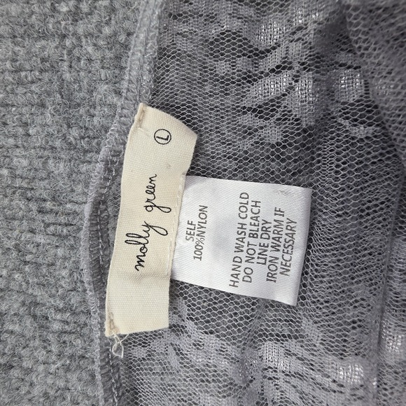 Molly Green L Sheer Lace‎ Ruched Ballet Top Fairy Coquette Romantic Long Sleeve - Picture 8 of 8